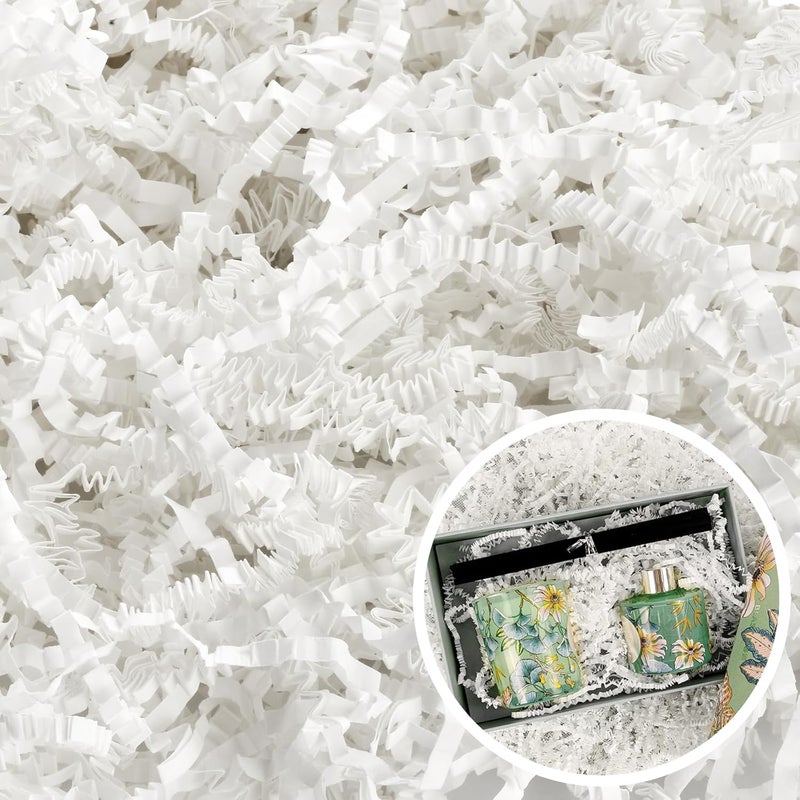 WUINOID Valentines White Crinkle Cut Paper Shred Filler for Gift Baskets Box Bags 1/2 LB, Shredded Paper Grass for Bridesmaid Engagement Wedding Valentine's Day Mother's Day Easter Christmas Holiday Packaging Wrapping - Image 1